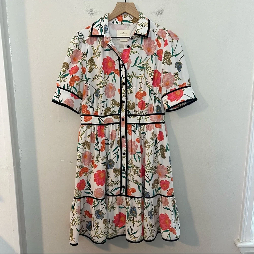 KATE SPADE- Picnic Perfect Blossom Fluid Shirtdress Spring Floral Preppy Church - Picture 3 of 10